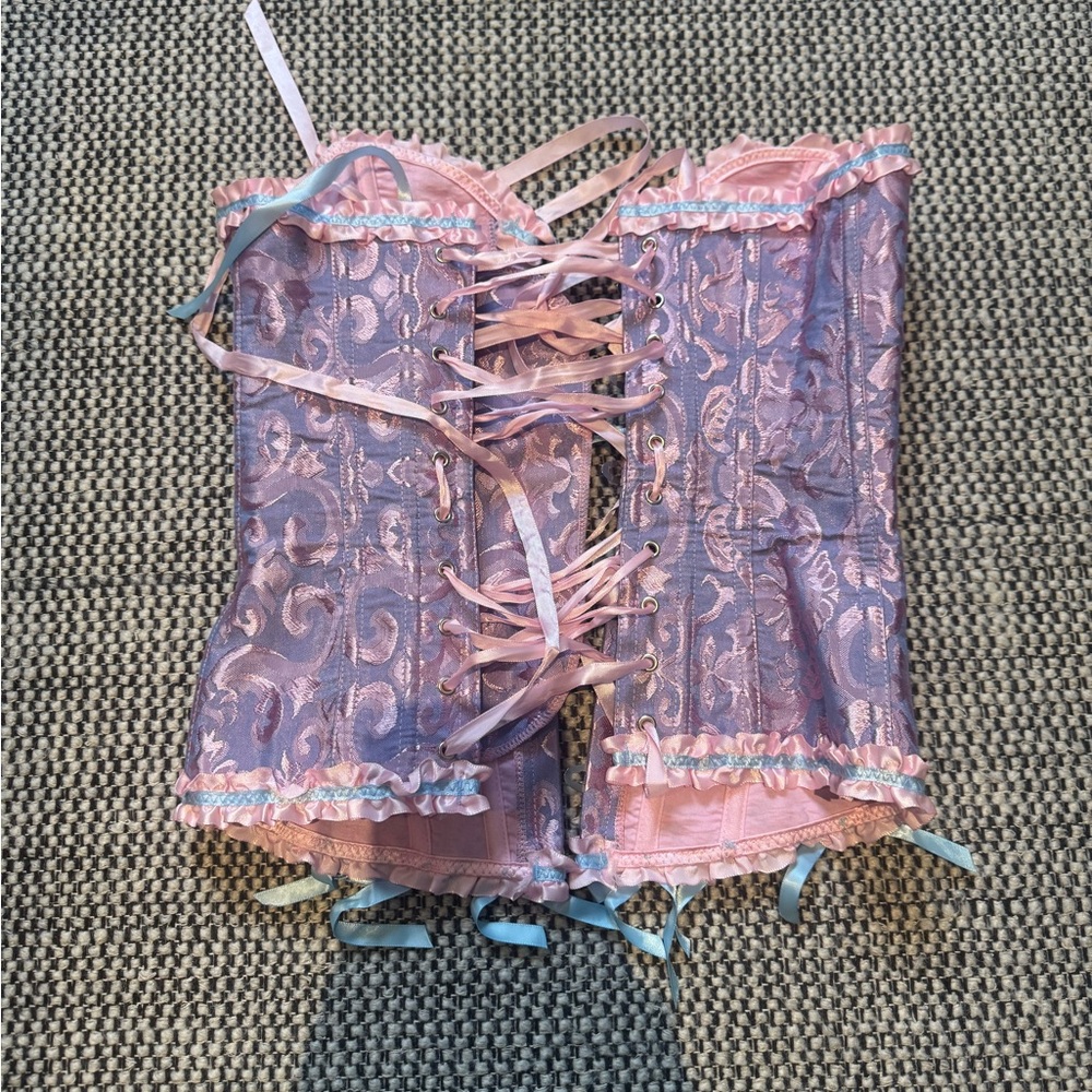 Elegant Pink and Purple Lace-Up Corset Top
